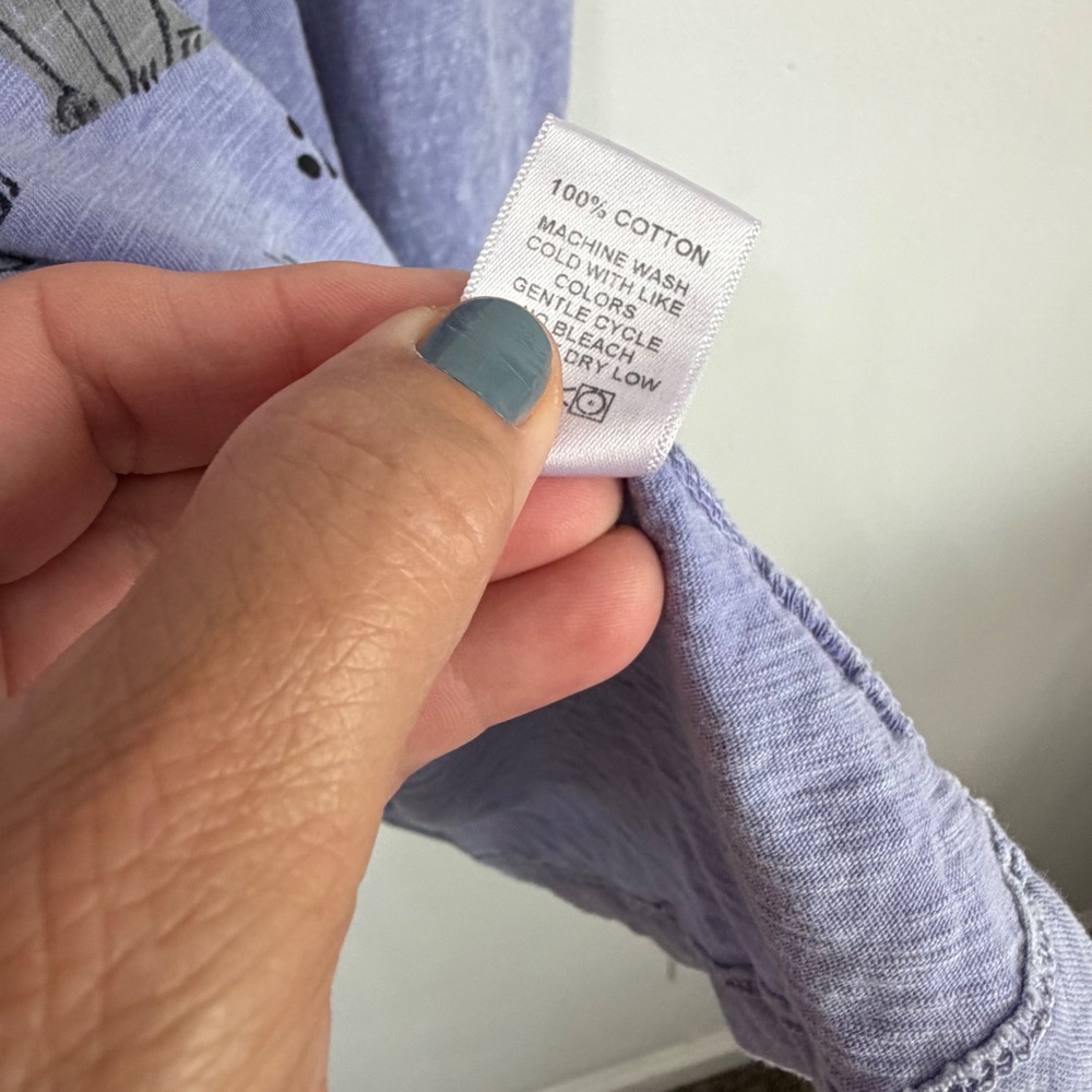 Jess & Jane Whiskers Cat Graphic Tunic Top M Blue Mineral Wash M12-2228 NEW FLAW - Picture 11 of 11